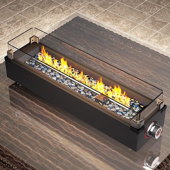 Ciays 28 Inch Tabletop Propane Fire Pit, 50000 BTU Table top Firepit with Glass Wind Guard & Glass Beads, Nylon Cover, Portable Outdoor Portable Fireplace for Patio and Camping