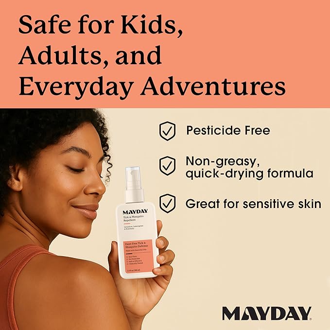 MAYDAY Tick & Mosquito Repellent – Deet-Free with Essential Oils – Geranium, Lemongrass & Rosemary – 3.4 oz (100 ml) – Mosquito and Tick Repellent