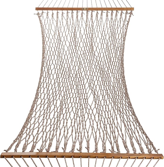 Original Pawleys Island Single Antique Brown Oatmeal Heirloom DuraCord Rope Hammock – 12 ft. x 50 in., 1-Person, 450 lb Capacity, Oak Spreader Bar, Zinc-Plated Hardware, Handcrafted in The USA