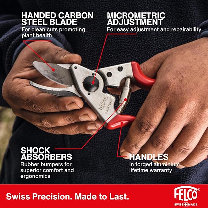 Felco F16 Pruning Shears – 7.7" Garden Clippers for Left-Handed Users with Bypass & Anvil Blades | Hand Pruners for Gardening | Garden Tool Cutter with Aluminum Handle, Lightweight Swiss Precision
