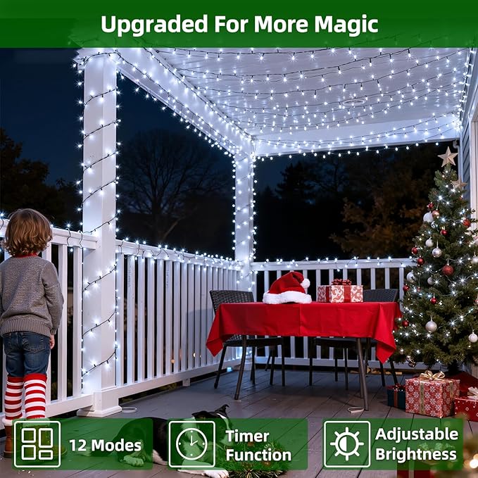 1500 LED 470FT Christmas Lights Outdoor,12 Lighting Modes Christmas String Lights with Timer, Dimmable Cool White LED String Light Waterproof for Outside Yard Tree Patio Xmas Party Holiday Decorations