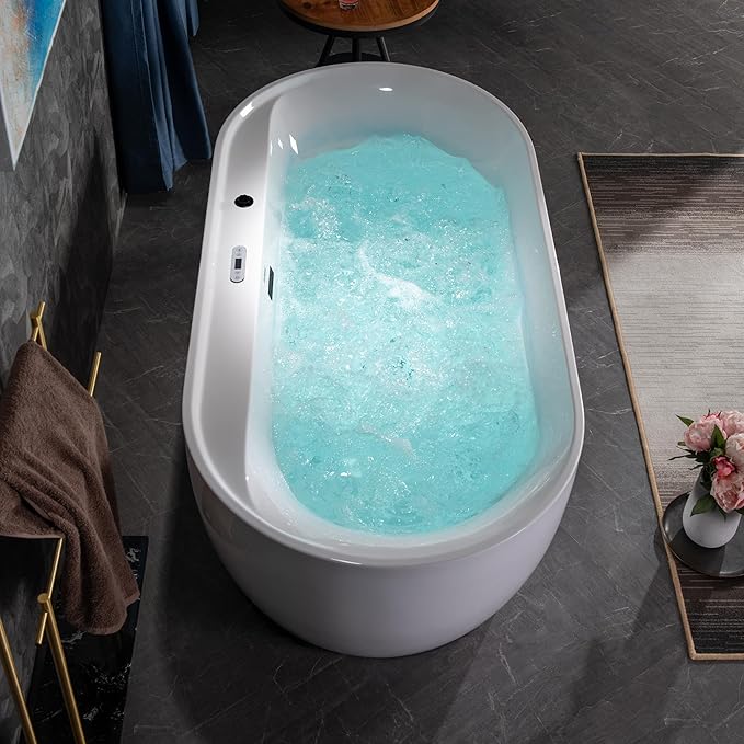 WOODBRIDGE 72" x 35-3/8" Whirlpool and Air Bath Heated Soaking Combination Tub with Adjustable Speed Air Blower and Display Control Panel, Matte Black Finish Trim and Drain Kit,BM-500