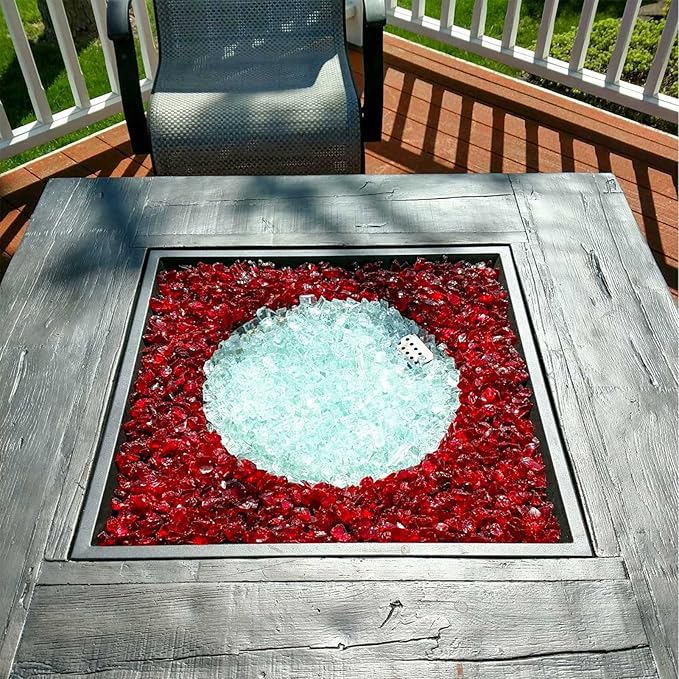 GRISUN Red Fire Glass for Fire Pit, 1/2 Inch 10 Pounds High Luster Reflective Tempered Glass Rocks for Natural or Propane Fireplace, Safe for Outdoors and Indoors Firepit Glass