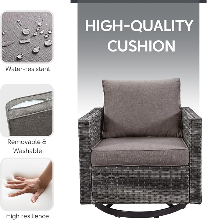 5 Piece Wicker Patio Furniture with Fire Pit Table - Outdoor Conversation Set with 50,000 BTU Fire Pit, All Weather Rattan Patio Set for Deck Backyard Garden - Grey Wicker Grey Cushion