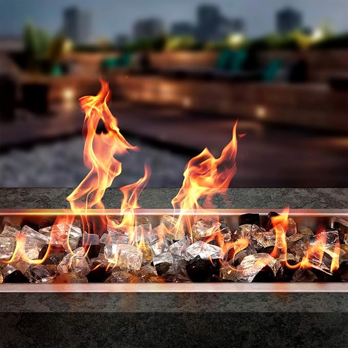 Onlyfire 10 Pounds Blended Reflective Fire Glass for Fire Pit Fireplace and Landscaping, 1/2 Inch Mixed Colored High Luster Fireglass Rocks for Outdoor and Indoor Use - Onyx Black+Platinum+Gold