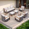 Rilyson Outdoor Wicker Patio Furniture Set - 7 Piece Patio Conversation Set with 4 Wicker Swivel Rocker Chairs,2 Rattan Ottoman and 1 Couch,Thick Cushions,Deep Seating,Wide Armrest(Brown/Beige)
