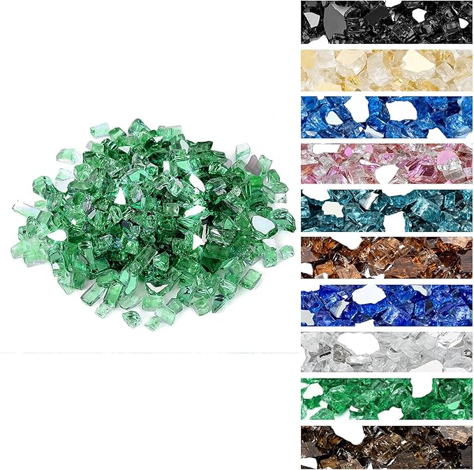 Onlyfire 10 pounds Fire Glass for Propane Fire Pit and Gas Fireplace, 1/4 Inch Reflective Firepit Glass Rocks for Fire Pit Table and Fire Bowl, High Luster Light Green