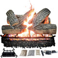 24" Premium Gas Logs - Remote Control Kit Included - for Liquid Propane Vented Fireplaces - Blazing Oak Design (Logs + Remote Light Kit)