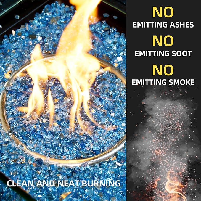 GasSaf 1/4 Inch Fire Glass Reflective Tempered Fireglass Cut Crushed FireGlass for Fire Pit, Fireplace, Replaces Existing Gas Logs & Lava Rocks (10 Pound)(Pacific Blue Reflective)