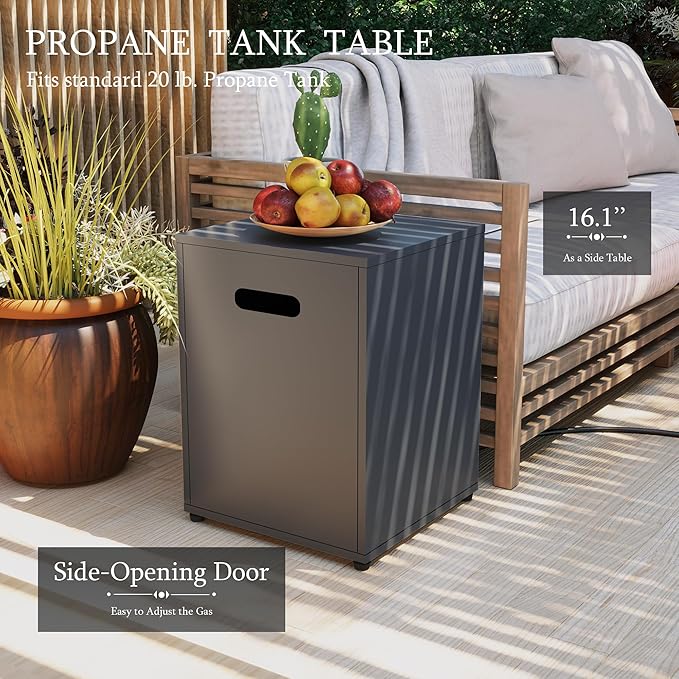 UPHA 56-inch Outdoor Propane Gas Fire Pit Table 50000 BTU Iron Rectangle Firepit for Outside Patio with Tank Hidden Table, Removable Lid, Blue Glass Rocks, Rain Cover, Grey