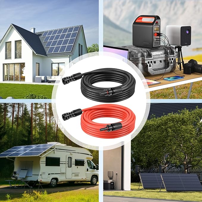 8 AWG Solar Extension Cable 200FT Black + 200FT Red, 8 Gauge Solar Panel Wire Male to Female Tinned Copper Wire for Solar Panel, Automotive, RV, Boat, Outdoors