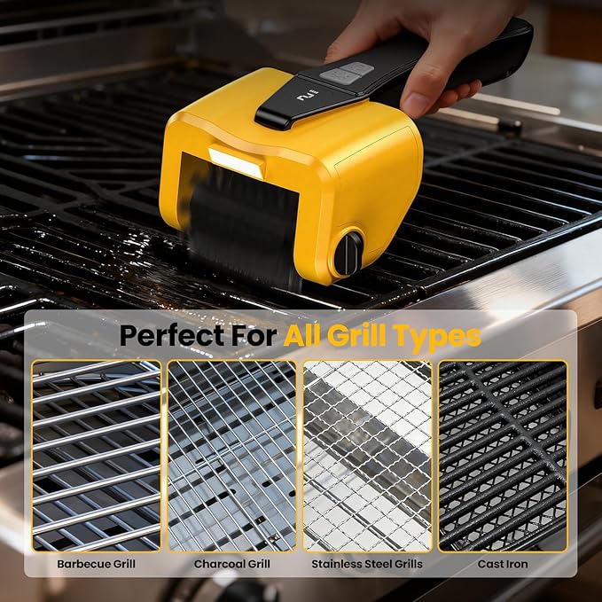 AUXCO Grill Brush - 4000mAh Electric Grill Brush for Outdoor Grill with Dual-Speed Motor, No Bristle Shedding BBQ Brush Cleaner, Dishwasher-Safe, 90 Mins Working Time with LED Light, As a Ideal Gift