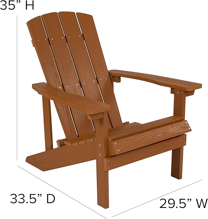 EMMA + OLIVER Campfire Set - Two Teak Poly Resin Adirondack Chairs - 29" Star and Moon Fire Pit with Mesh Cover - Weather Resistant - Wood Burning Fire Pit