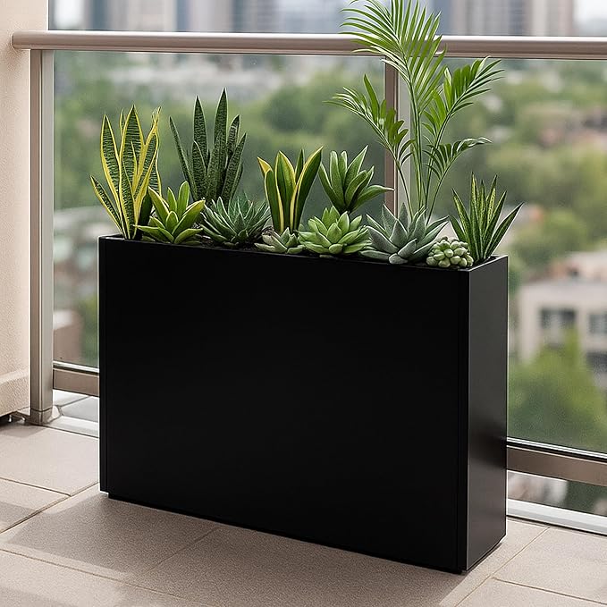 Kozyard 36" Lx24 Hx12 W Metal Rectangular Planter Box Steel Long Box Planter Black Powder Coated Steel Plant Pot All-Weather Use with Partition Panel for Indoor Outdoor for Trees, Plants Flowers