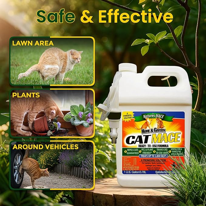 Nature's Mace Cat Mace Cat Repellent, Pets Training Tool, Outdoor & Indoor, Home, Liquid Spray Deterrent, Landscaped, Marking, Anti-Scratch, Garden & Furniture Protector, Ready-to-Use, 1 Gallon Spray