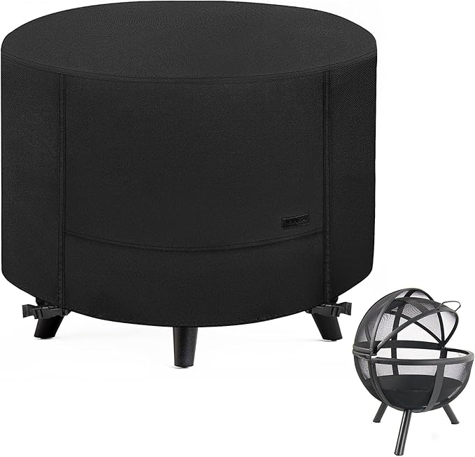 NettyPro Fire Pit Cover Round Waterproof Outdoor Firepit Cover for for Ikuby Ball Globe Patio Fireplace, 33 x 31 inch, Black