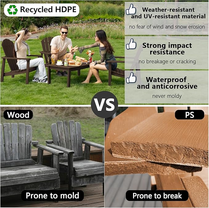 nevilywood Compact Stackable Adirondack Chairs Set of 2, 26.3" Wide HDPE Outdoor Patio Chairs - Durable, Space-Saving Design for Porch, Lawn or Garden, Coffee