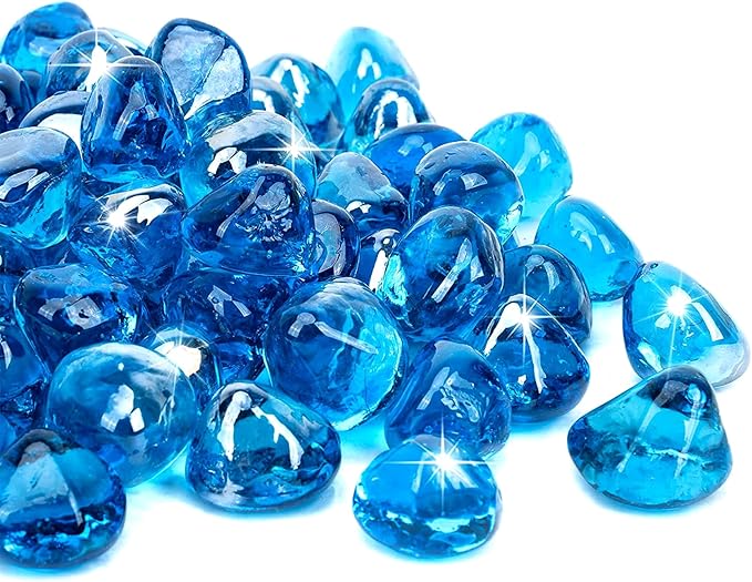 onlyfire 10-Pounds Fire Glass Diamonds for Propane Fire Pit, 1 Inch Reflective Firepit Glass Rocks Stones for Gas Fireplace and Fire Pit Table, Caribbean Blue Luster