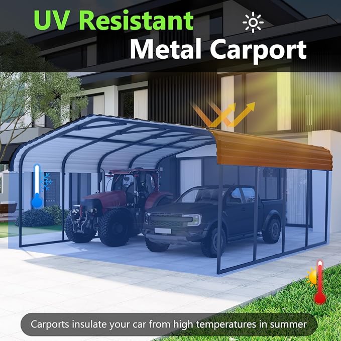 Royal Windsor 20×20 FT Metal Carport Car Port for 2 Car, Multi-Use Heavy Duty Metal Garage Shed for Car, Outdoor Car Port Kit with Galvanized Steel Roof Building and Frame