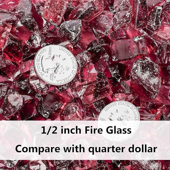 Grisun Wine Red Fire Glass for Pit, 20 Pounds 1/2 Inch Tempered Rocks Natural or Propane Fireplace, Safe Outdoors and Indoors Firepit
