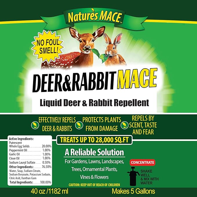 Nature’s MACE Deer & Rabbit Mace 40oz Concentrate Deer & Rabbit Repellent, Deer Repellent Spray for Plants, Lawns, Flowers & Gardens, Plant Safe Deer Spray, Protect Plants Fast, All-Season Protection