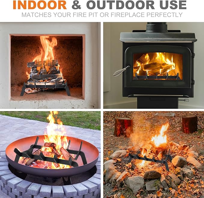1MORE Fireplace Grates 17 Inch - Heavy Duty Steel Fireplace Rack | Fireplace Log Holder for Indoor | Small Fire Place Grate| Fireplace Racks for Inside Fireplace| Firewood Grate| Wood Stove Grate