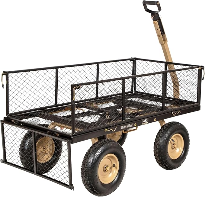 Heavy-Duty Utility Garden Cart Wagon – 1000LB Dual-Side Dump, All-Terrain Steel Cart with Large Wheels, Flatbed Trailer for Yard, Garden, Beach, ATV, and More