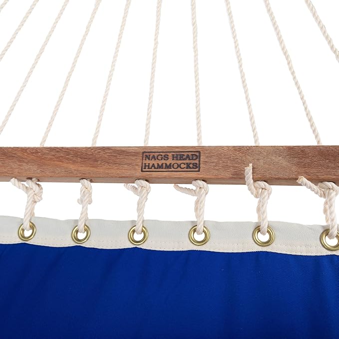Nags Head Hammocks Royal Blue Sunbrella Tufted Hammock – 13 ft. x 55 in., 2-Person, 450 lb Capacity, Detachable Pillow, Cumaru Spreader Bar, Galvanized Hardware, Handcrafted in The Carolinas