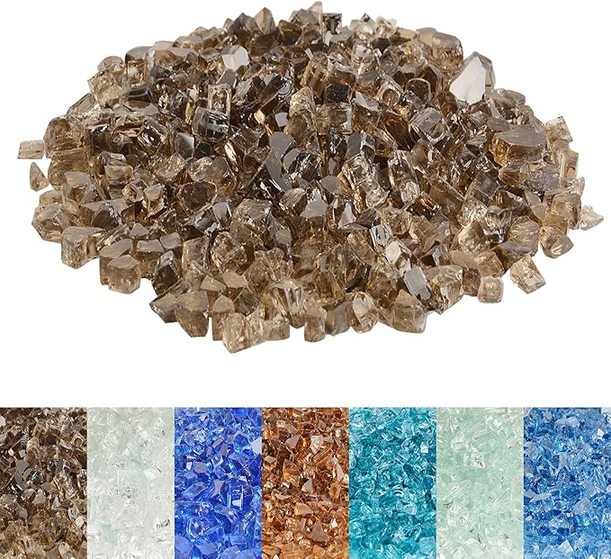 Skyflame High Luster 10-Pound Regular Fire Glass for Fire Pit Fireplace Garden Landscaping Bronze 1/2" Size