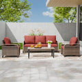 EAGLE PEAK Modern Wicker Outdoor Patio Furniture Set, Patio Conversation Set, 2 Chairs, 3-Seat Loveseat and Coffee Table, 4 Pieces, Brown/Red