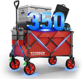 VIVOSUN Collapsible Folding Wagon, 350 lb Load-Bearing Outdoor Utility Cart with Silent Universal Wheels, Cup Holders &Side Pockets, Adjustable Handle, for Camping, Garden, Sports, Picnic, Shopping