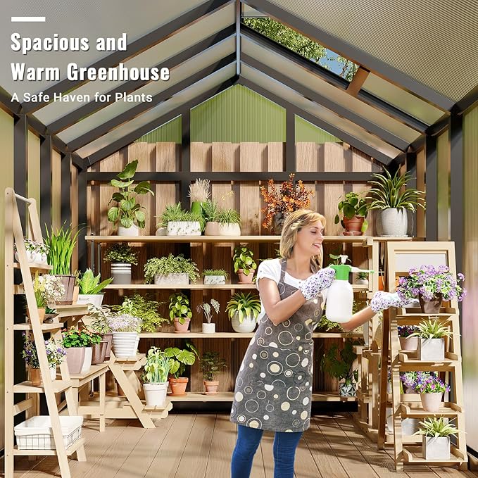 6x8 FT Greenhouse, Polycarbonate Walk-in Greenhouse for Outdoors with Roof Vent & Lockable Smooth-Gliding Sliding Door, Heavy-Duty Aluminum Green House for Garden, Backyard, Patio, Lawn, Dark Grey