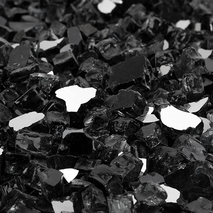 Onlyfire 10 pounds Fire Glass for Propane Fire Pit and Gas Fireplace, 1/2 Inch Reflective Firepit Glass Rocks for Fire Pit Table and Fire Bowl, High Luster Onyx Black