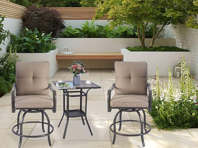 Kozyard Isabella High Swivel Bar Stools/Chair Set for Home Patio, Back Yard, Cafes, Bistro, Restaurants and Chic Bars (Beige)