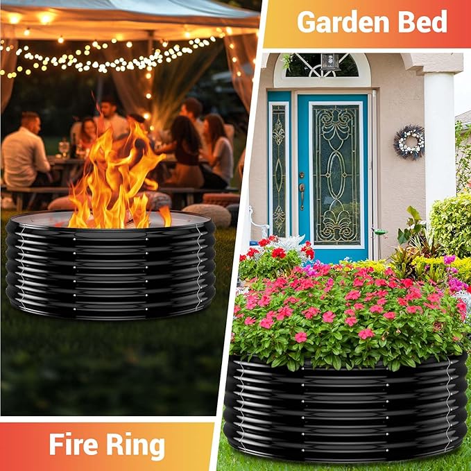 39 Inch Fire Pit Ring for Outside Wood Burning,17'' Taller High Heat Resistant Outdoor Firepit & Fireplace,Heavy Duty Galvanized Steel Fire Bowls Portable for Backyard Bonfire,Patio,Camping,Round