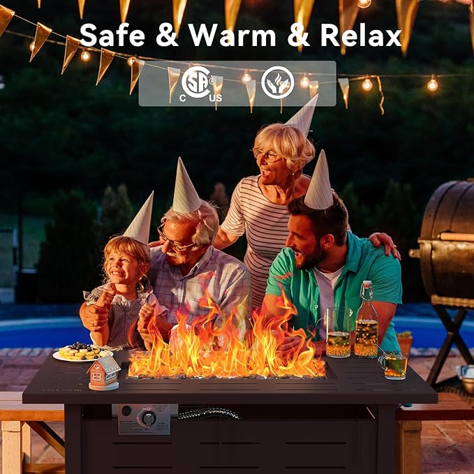 Aoxun 41" Propane Fire Pit Table – 50,000 BTU Outdoor Gas Fire Pits with Removable Lid & Waterproof Cover, Lava Rocks Rectangle Gas Firepit Table for Outside Patio Brown