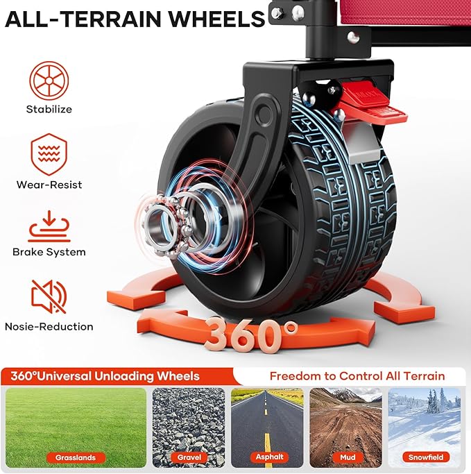 49" L Collapsible Extended Wagon with 500lbs Weight Capacity,300L Heavy Duty Sports Wagon,Big All-Terrian Wheels with Cup Holders,Cart for Sports,Grocery,Shopping,(Rosepink)