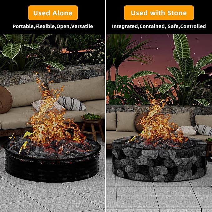 Smokeless Fire Pit Ring, 48 Inch Inner/50 Inch Outer, 11.9" Height, Heavy Duty Metal Fire Ring for DIY Fire Pits, Outdoor Above or In-Ground, Camping Garden Patio Backyard