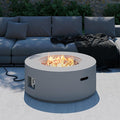 32 inch Round Propane Fire Table, 50,000 BTU Gas FirePit, Patio Fire Pit Table with Steel Lid, Rain Cover, 10ft Propane Hose, Lava Rocks, Grey