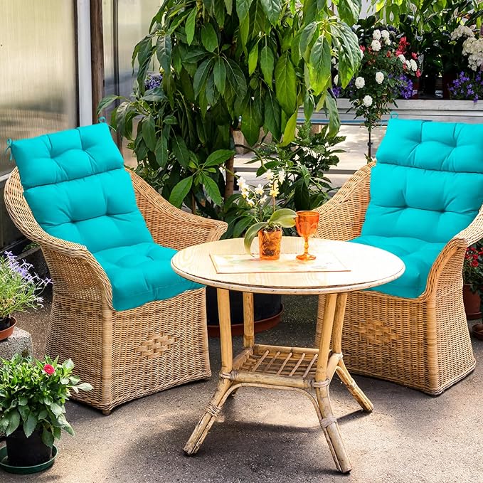 EAGLE PEAK Tufted Outdoor/Indoor High Back Patio Chair Cushions, Set of 4, 46'' x 22'', Blue