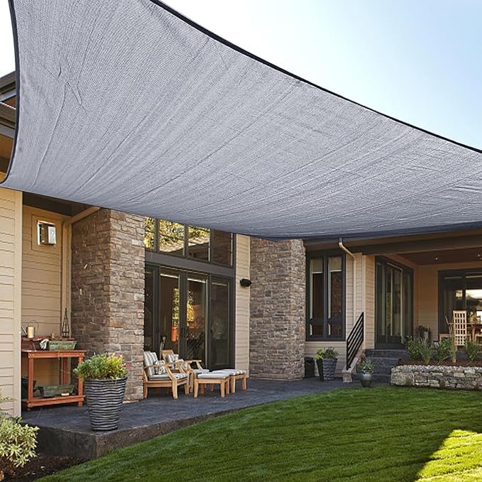 LOVE STORY Sun Shade Sail, 7/8/10/12/13/14/16/20 FT Rectangle Canopy Shades for Outdoor Patio Shading, UV Block Sunshade Cover, 7' x 13', Silver Grey