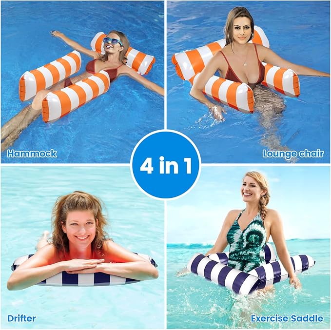 2 Pack Inflatable Pool Floats 4-in-1 Pool Hammock with Bottom Mesh 3 Tubes Inflatable Hammock for Adults,Portable Floating Chair Bed for Travel, Swimming Pool Hot Tub