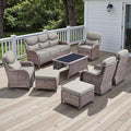 Rilyson Wicker Outdoor Patio Furniture Set - 8 Piece Patio Conversation Sets with Swivel Rocker Chairs, Ottomans, Sofa and Coffee Table, 6 inch Cushions, Deep Seating, for Porch Deck Brown/Beige
