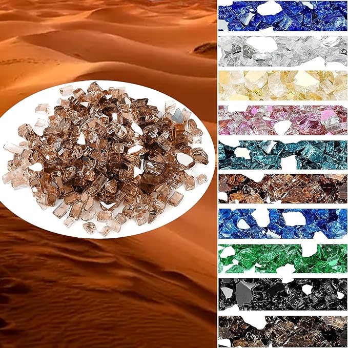 Onlyfire 10 pounds Fire Glass for Propane Fire Pit and Gas Fireplace, 1/2 Inch Reflective Firepit Glass Rocks for Fire Pit Table and Fire Bowl, High Luster Copper
