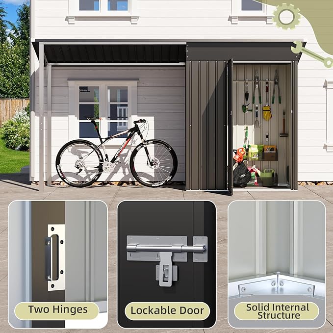 AECOJOY 10x4FT Metal Lean to Shed with Open-Sided Pergola, 5x3 FT Outdoor Storage Shed & 5x3 Attached Hardtop Gazebo Combo, 30 Sq.Ft Covered, 2-in-1 Small Sheds & Outdoor Storage for Patio