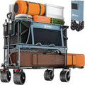400L Large Capacity Folding Double Decker Wagon with Brakes, 48" Extra Long Extender Cart, 500lbs Heavy Duty Collapsible Wagons, All-Terrain Big Wheels for Camping, Sports, Shopping. Blue