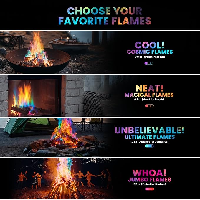 Magical Flames Fire Color Packets (25 Pack), Vibrant Multi-Color Fire for Fire Pits, Campfires, Bonfires & Fireplaces - Camping Essentials & Outdoor Party Accessories