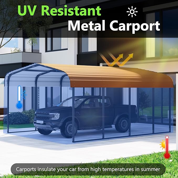 Royal Windsor Metal Carport 12×20 FT Car Port, Outdoor Storage Heavy Duty Metal Canopy Multi-Use Garage Shed for Car and Truck, Carport Kit with Galvanized Steel Roof Building and Frame