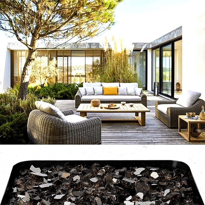 Onlyfire 10 pounds Fire Glass for Propane Fire Pit and Gas Fireplace, 1/2 NCH Reflective Firepit Glass Rocks for Fire Pit Table and Fire Bowl, High Luster Bronze