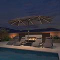 PURPLE LEAF 14ft Patio Market Umbrella with Solar LED and Base Double-Sided Rectangle Outdoor Table Sun Umbrellas with Crank for Pool Beach Deck Backyard Gray
